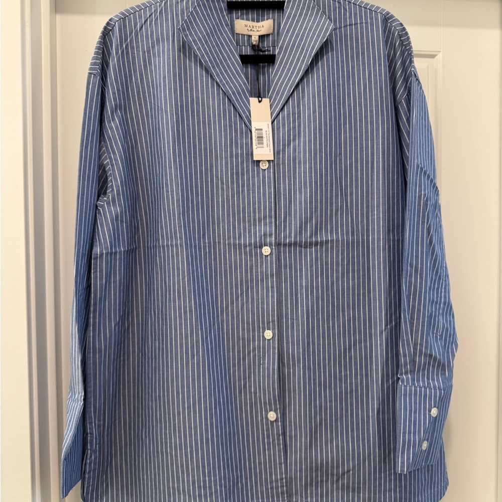 Martha Stewart Blue and White Striped Button-Down Shirt